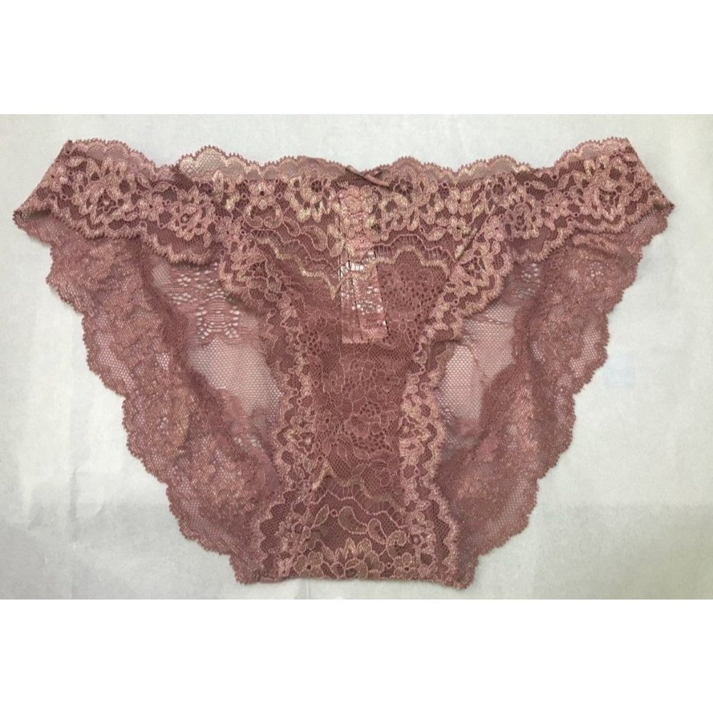 Victoria's Secret Dream Angel Blush and Gold Corded Lace Shimmer Cheekini Panty - Picture 4 of 12